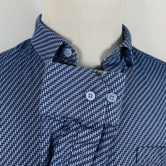 Johnston & Murphy Medium Casual Flip Cuff Shirt Blue Geometric 100% Cotton - Picture 4 of 5